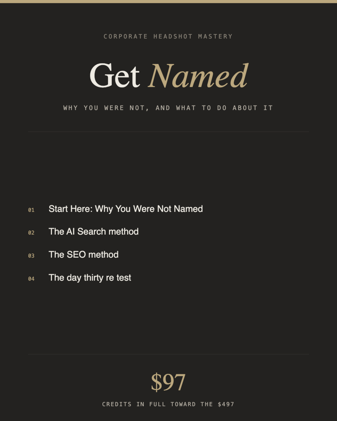 Get Named, $97, Corporate Headshot Mastery